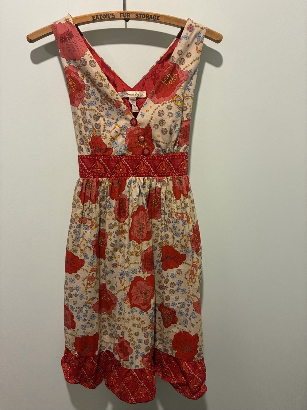 AMERICAN RAG Cream and Red Floral Cotton Sundress with Tie Waistband Size Small